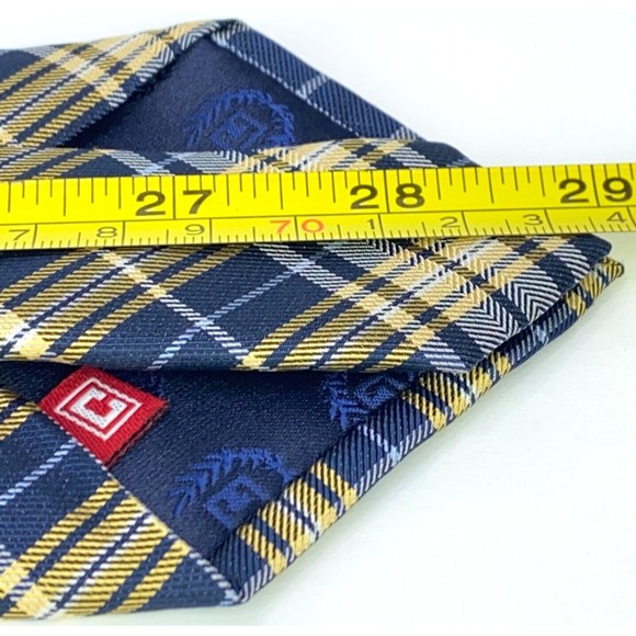 CHAPS Tie Navy & Light Blue Yellow Plaid Striped 100% Silk Hand Made Necktie 58" - Picture 11 of 12